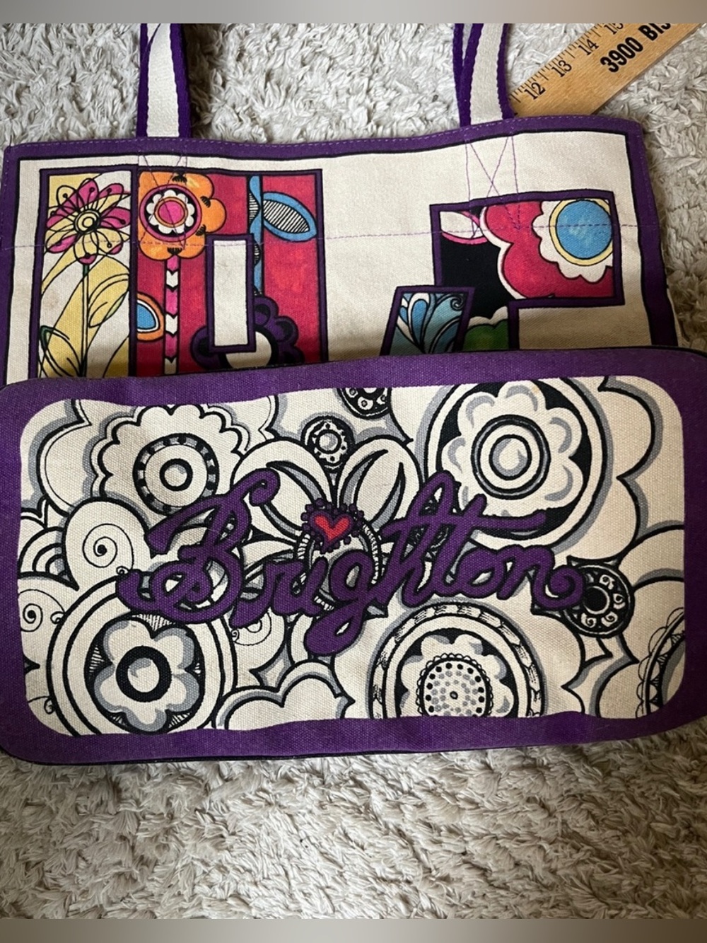 Brighton LOVE Groove II Tote “LOVE' Multi Color Tom Clancy Printed Canvas Bag - Picture 4 of 7